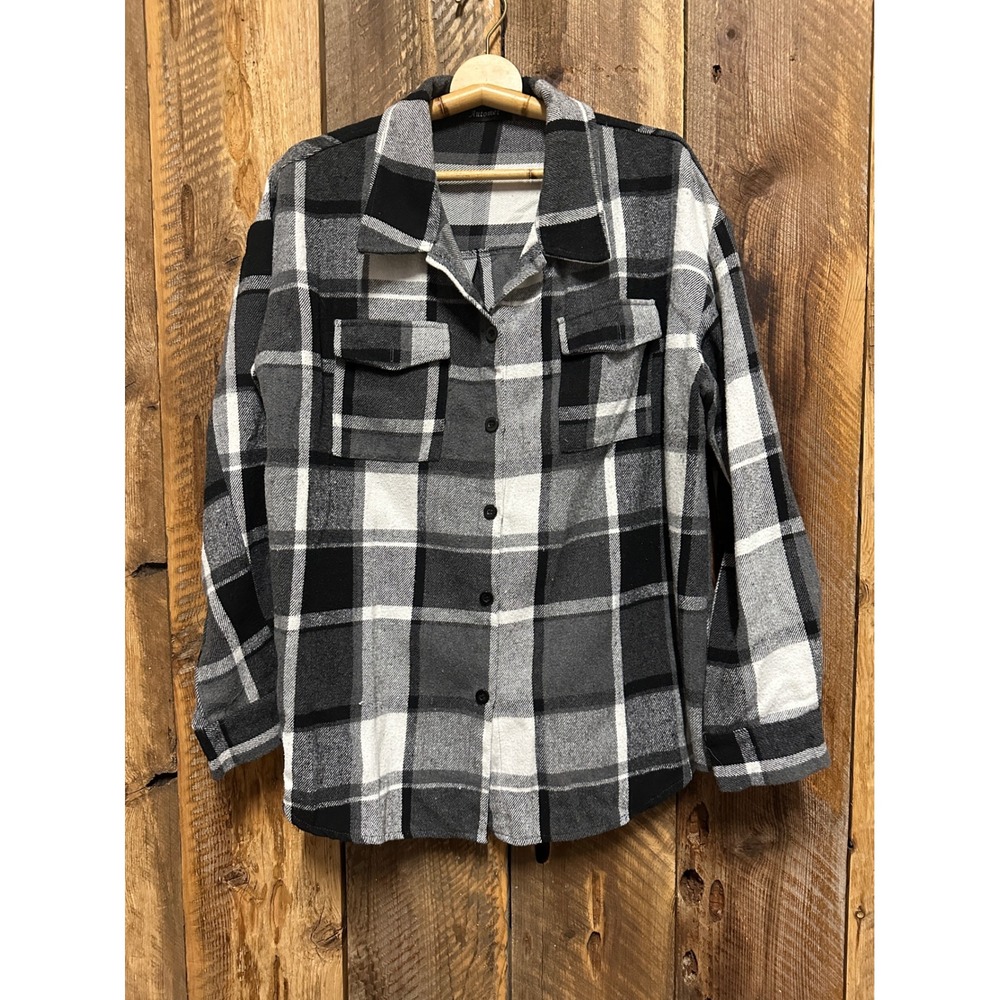 Automet XL Plaid Flannel Shirt Black‎ White Gray Oversized Grunge Skater  Indie